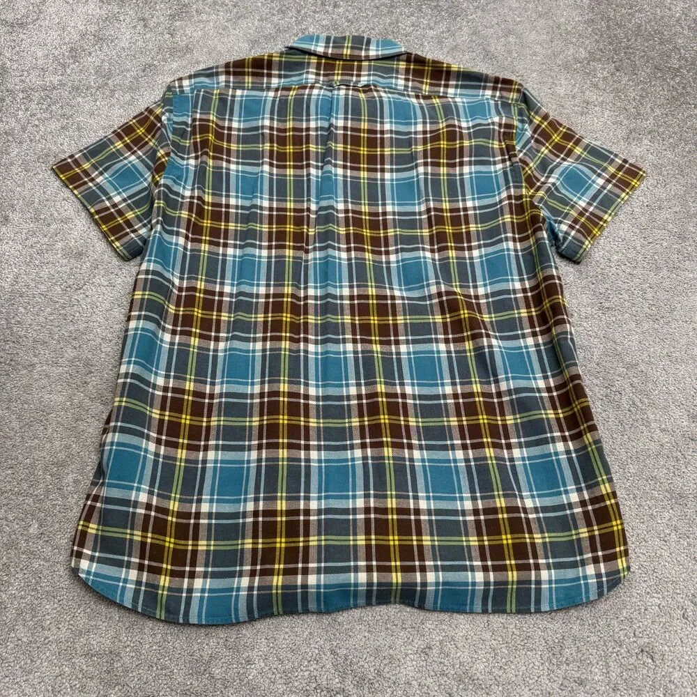 J.Crew Indian Madras Button Down Shirt Mens XL Blue Brown Plaid Cotton Casual